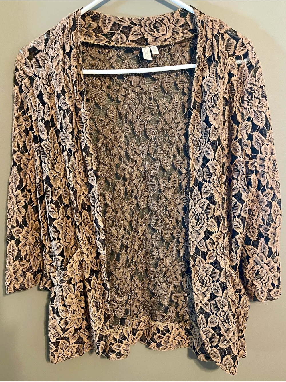 Madison - Lace Open-Front Cardigan Sweater - Brown